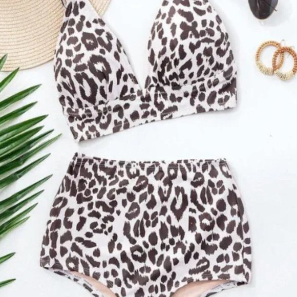 Aaron & Amber BIKINI Animal Print Retro DEEP PLUGE LEOPARD Gold Set NWT - Picture 10 of 11